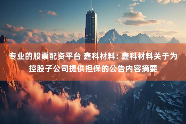 专业的股票配资平台 鑫科材料: 鑫科材料关于为控股子公司提供担保的公告内容摘要
