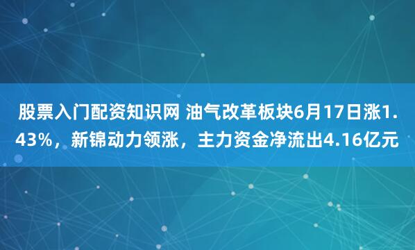 股票入门配资知识网 油气改革板块6月17日涨1.43%，新锦动力领涨，主力资金净流出4.16亿元